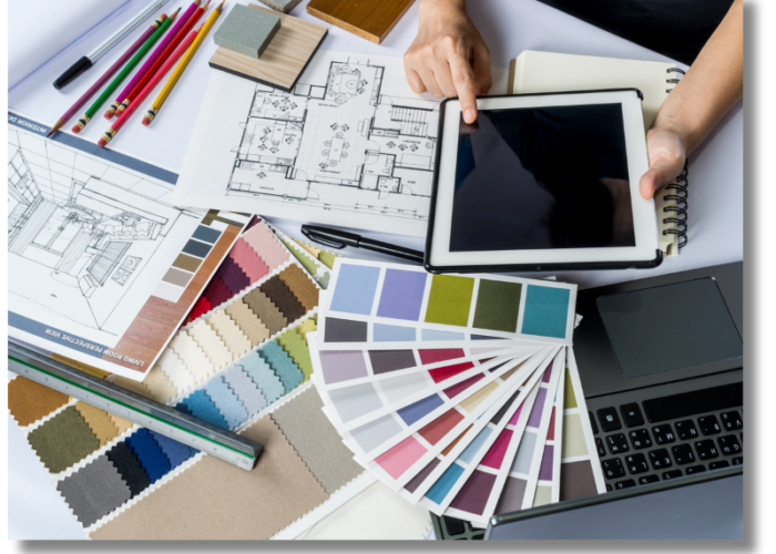 services Planning for construction work with color palettes.